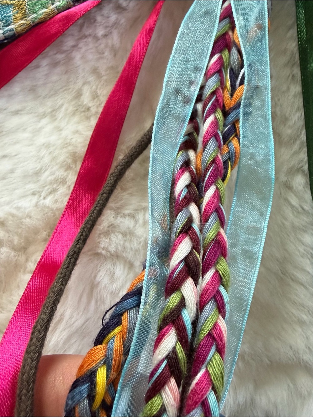 Handmade Boho Patchwork Denim Belt Art Ribbon Lace Up Festival OOAK - Picture 13 of 15